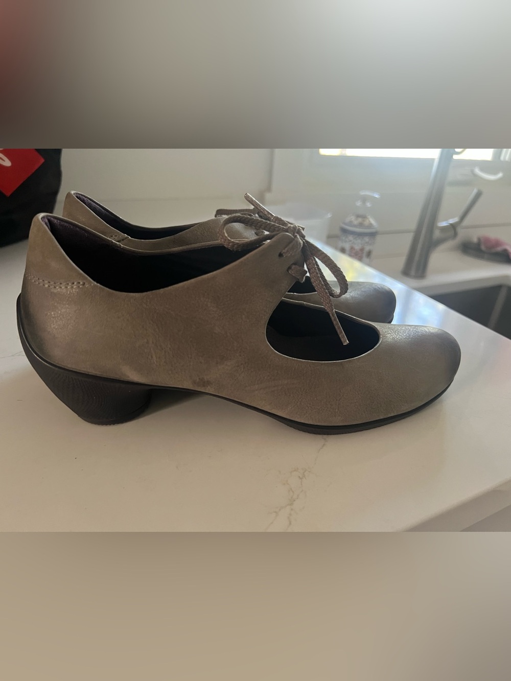 Ecco Leather  Lace-Up Mary Jane Flats